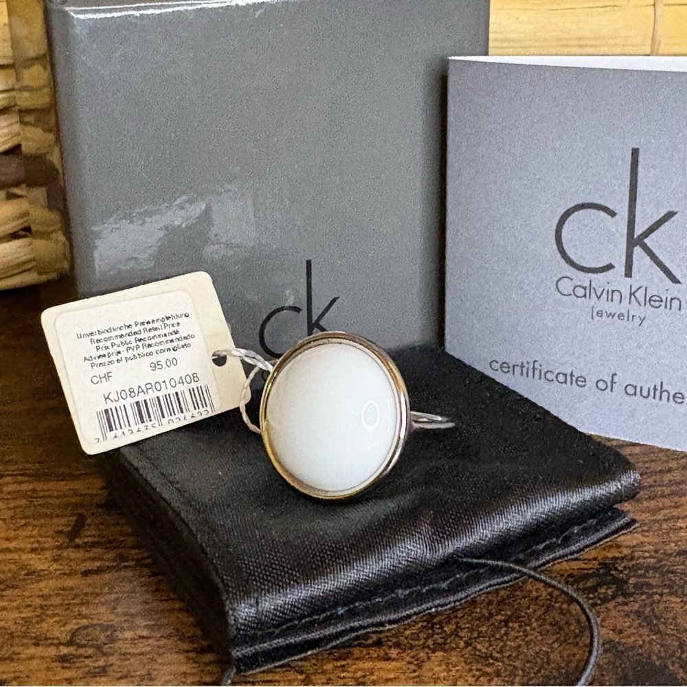 Calvin Klein Silver Ring with White Stone NWT